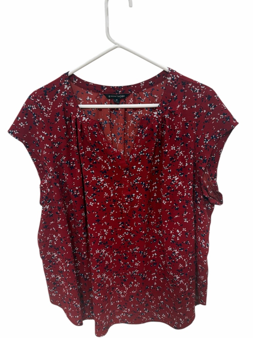 41 HAWTHORN Red Floral V Neck Blouse Short Sleeve Flowy Top Women’s Plus Size 3X